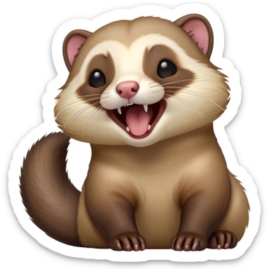 Cinematic Cute Yawning sable ferret Portrait Emoji, Head tilted slightly with an exaggerated, wide-open yawn, showcasing a long, flexible body with a plush fur in soft brown and cream, droopy, drowsy eyes, and a relaxed expression, Simplified yet irresistibly endearing features, highly detailed, glowing with a soft, cozy natural glow, high shine, relaxed yet expressive, stylized with a dash of whimsical charm, soft glowing outline, capturing the essence of a sleepy yet affectionate sable ferret that seems ready to curl up for a nap! sticker