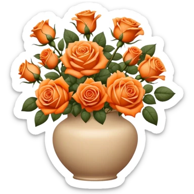 bouquet of bright orange roses in a beige aesthetic vase in vintage style sticker