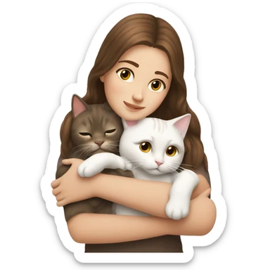  Brown hair white girl hug cat sticker