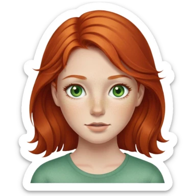 redhead girl with green eyes and wrekles sticker