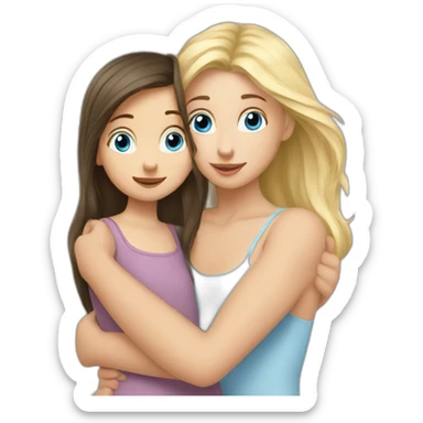 Blondy Niece with blue eyes and brunette aunt hugging sticker