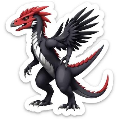 Dark Furry feather-mane Cool Edgy shiny Digimon-Fakemon-Guilmon-Velociraptor full body   sticker