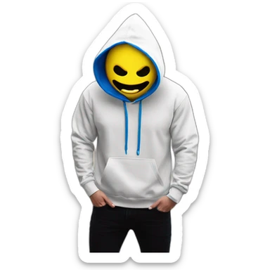 banana dominus hoodie, yellow with blue scary eyes sticker