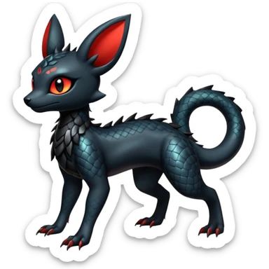 Shiny Dark Cute Majestic Sophisticated Modern Gothic Gloomy Futuristic Scaly Cyber-Salandit-Umbreon-Litten-Hybrid (Full body) sticker