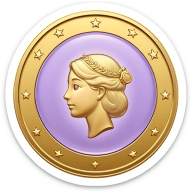 I need you to recreate this image exactly as is but make the color of the coin a ver light purple hue give me three options with different hues of purple sticker