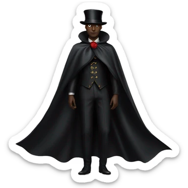 a back photo of black full body magician that has a cape that says ''Dior'', cape, text Dior sticker