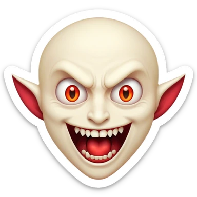 Cinematic Comical Vampire Portrait Emoji, with a sharply stylized, slightly caricatured pale face accented with exaggerated fangs and overly dramatic wide eyes filled with comic shock, head tilted in a hilariously startled pose, simplified yet amusingly detailed, glowing with a soft mysterious glow and a playful outline capturing the quirky humor of a vampire in disbelief! sticker
