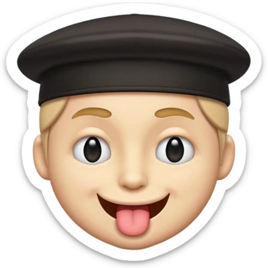 A cartoon-style emoji face with a backwards black cap, winking with the left eye and sticking the tongue out to the left. The expression is playful, cheeky, and confident, with raised eyebrows adding to the fun vibe.
 sticker
