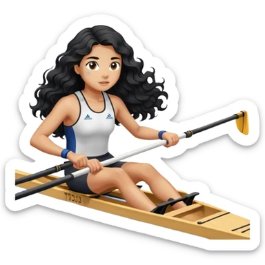 girl with long black wavy hair rowing in Olympic rowing sport, side view sticker