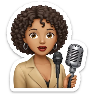 Black woman jazz singer, short curly hair, holding a microphone, singing sticker