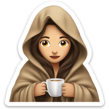 girl brunette inside a blanket sipping coffee eyes closed sticker