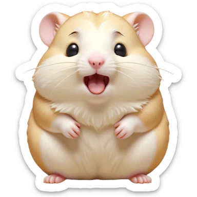Cinematic Cute Yawning Cream Hamster Portrait Emoji, Head tilted slightly with a dramatic, wide-open yawn, showcasing a soft, pristine cream fur with tiny droopy ears, round dark eyes barely open in drowsy contentment, Simplified yet irresistibly adorable features, highly detailed, glowing with a soft, cozy glow, high shine, relaxed yet expressive, stylized with a touch of whimsy, bright and endearing, soft glowing outline, capturing the essence of a sleepy yet affectionate hamster, so drowsy it feels like it could stretch out of the screen and curl up for a nap! sticker