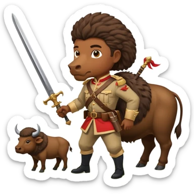 colonial soldier slaying a buffalo with a sword sticker