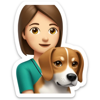  A Beagle dog and a Shiba Inu dog cuddle pediatrician woman with medium long  brown hair  sticker