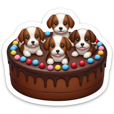 a chocolate cake with puppies drawn on it   sticker