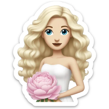 White bride with long light blonde hair and blue eyes with light pink peonies in hair white skin  sticker