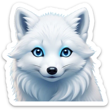 Cinematic Comical Arctic Fox Portrait Emoji, Head tilted dramatically with an exaggeratedly amused expression, featuring a striking, glossy white Fur with bold icy blue accents and wide, expressive eyes filled with playful disbelief, Simplified yet hilariously expressive features, highly detailed, glowing with a slightly sassy glow, high shine, dramatic yet playful, stylized with an air of cheeky arctic mischief, bright and endearing, soft glowing outline, capturing the essence of a spirited and over-the-top arctic fox, so meme-worthy it feels like it could side-eye its way into internet fame instantly! sticker