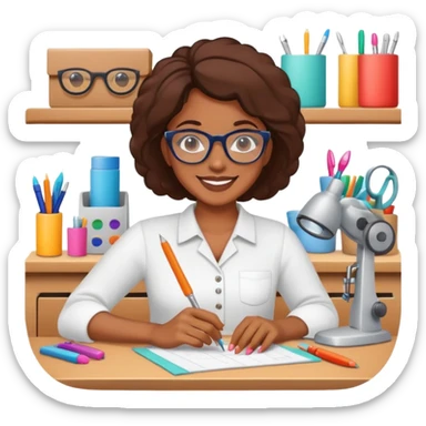 Brown skin lady working in craft room sticker