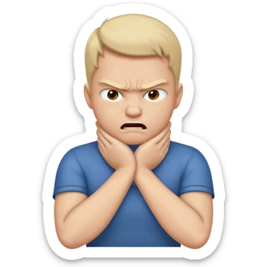 Grabbing throat with hands and looking angry with arms crossed and under chin, grabbing neck sticker