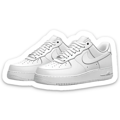 Clean all-white Nike Air Force 1 low top sneakers arranged as a pair with one positioned slightly behind the other, classic white-on-white design sticker