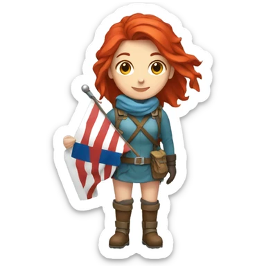 female winter mountaineer red hair holding easter red egg and greek flag  sticker