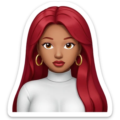 Megan Thee Stallion with long dark red hair, white outfit sticker