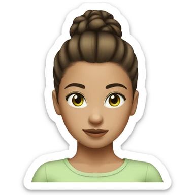 young girl with brunette hair tied up in a high bun and brunette hair, light green eyes sticker