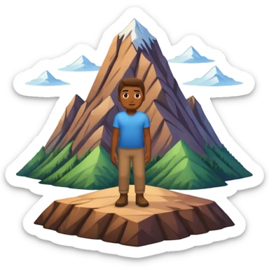 apple style emoji of a man with a mountain directly beneath his feet, no background sticker