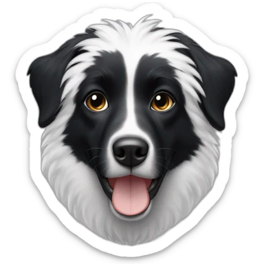 Black Aussie dog with B-shaped white fur section on head and half of face sticker