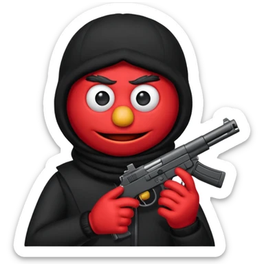 elmo with an gun and an black balaclava sticker