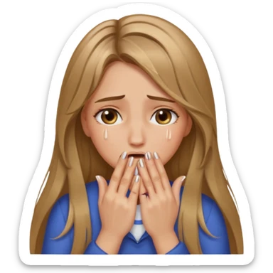 long Bronde hair girl crying with hands covering face and nails long sticker