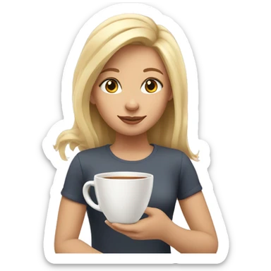 A girl with blonde hair and a cup of tea sticker