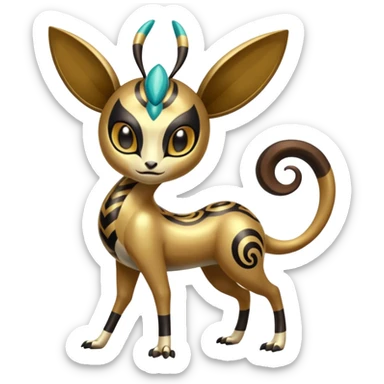  Egyptian Shiny Smooth Soft Glossy Tribal Exotic Colorful Tropical Meloetta-Venom-Heliolisk-Helioptile-Monster-Animal-Pokémon-Fakémon-fusion, full body, tribal markings  sticker