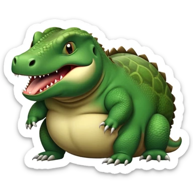 A very chubby, overfed komodo dragon with a round belly, making a hiccup expression with its mouth open slightly sticker