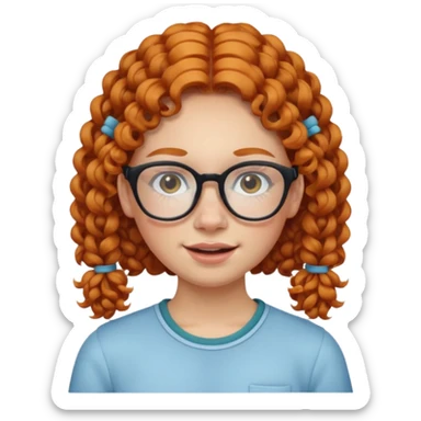 ginger woman with curly hair in pigtails, acne, braces, and large glasses  sticker