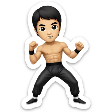 Cinematic Realistic Bruce Lee Pop Culture Emoji, featuring a dynamic portrayal of the legendary martial artist rendered with crisp detail and energetic lighting. sticker