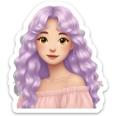 Dreamy pretty shiny colorful girl in nature pastelcore kawaii beautiful hair cottagecore aesthetic sticker