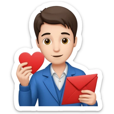 a romance novelist, romantic, dizzy, male, with a love letter sticker