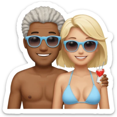 Black man salt n pepper hair smiling with blonde in love on beach sticker
