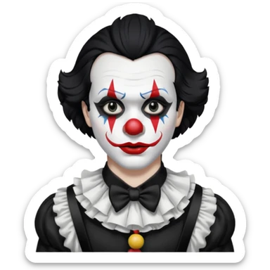man with black hair only black and white clown makeup black eye makeup black lipstick black clothes sticker
