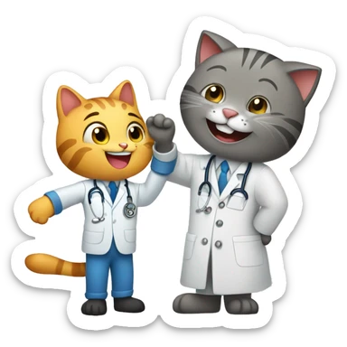 happy cat giving a veterinarian a high five sticker