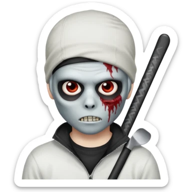 zombie boy with emo hair and white shirt with a ski mask on hair from Nike da syna no mask zombie  sticker
