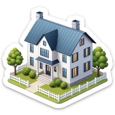 isometric exterior modern farmhouse, 3d realistic sticker