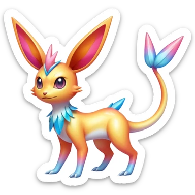Colorful Shiny Exotic Victini-Salandit-Aurorus-Sylveon-Fakémon-hybrid-creature (full body)  sticker