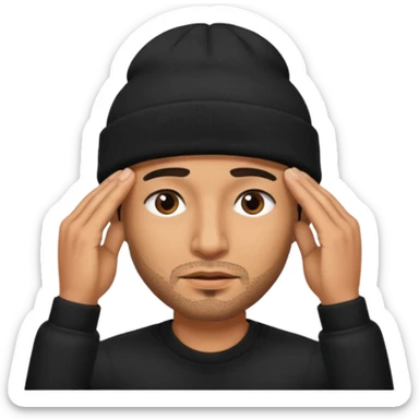 Hispanic man with black beanie hat pulled down over eyes sticker