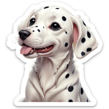 Cinematic Cute Yawning Dalmatian Portrait Emoji, Head tilted slightly with a dramatic, wide-open yawn, revealing a pristine white coat with bold black spots, floppy ears slightly drooping, round dark eyes barely open in drowsy contentment, Simplified yet irresistibly adorable features, highly detailed, glowing with a soft, cozy glow, high shine, relaxed yet expressive, stylized with a touch of whimsy, bright and endearing, soft glowing outline, capturing the essence of a sleepy yet affectionate companion, so drowsy it feels like it could stretch right out of the screen and curl up for a nap! sticker
