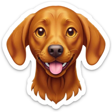 Cinematic Comical Vizsla Portrait Emoji, Head tilted dramatically with an exaggeratedly amused expression, featuring a striking rust and gold Fur with bold accents, wide, expressive amber eyes filled with playful disbelief, Simplified yet hilariously expressive features, highly detailed, glowing with a slightly sassy glow, high shine, dramatic yet playful, stylized with an air of cheeky mischief, bright and endearing, soft glowing outline, capturing the essence of a spirited and over-the-top companion, so meme-worthy it feels like it could side-eye its way into internet fame instantly! sticker