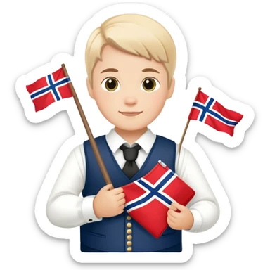 Norwegian 17th of May celebration with Norwegian flag, traditional bunad, festive atmosphere sticker