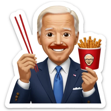 Joe Biden eating KFC with chopsticks sticker
