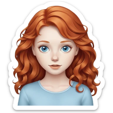 Redhead girl with wavy hair, light blue eyes, and pale skin sticker